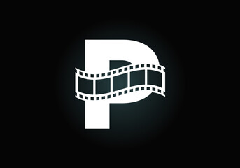 Fototapeta na wymiar Initial P monogram alphabet incorporated with film reel. Video and movie logo concept. Font emblem. Logo for the entertainment business and company identity