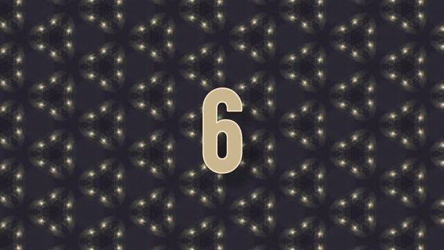 A countdown animation from 10 to 0 on a dark background with shiny symmetric particles