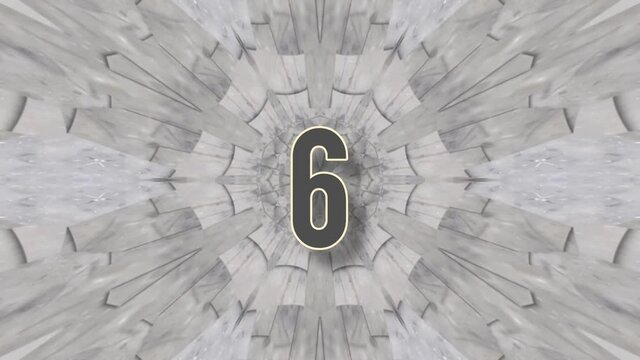 A countdown animation from 10 to 0 on a marble background with a kaleidoscope pattern