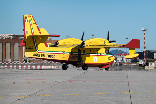 GENOV, ITALY - Sep 14, 2017: Canadair CL415 Firefighting Plane At Genoa Airport