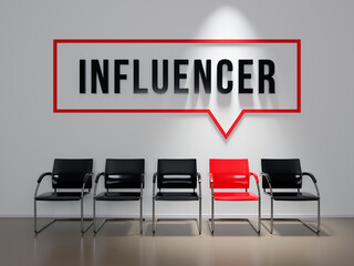 Influencer text word on office wall, social media job