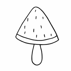 Ice cream lolly of watermelon wedge design. Black and white vector doodle. Hand drawn simple isolated.