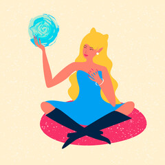 Cute girl holding a glass ball Vector illustration