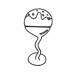 Ice cream ball in a bowl. Black and white vector doodle. Hand drawn simple isolated.
