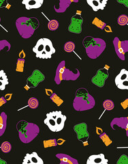 colored halloween seamless pattern with cartoon elements