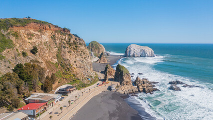 Costanera constitucion and piedra iglesia view, chile, Aerial photo with horizontal drone of the...