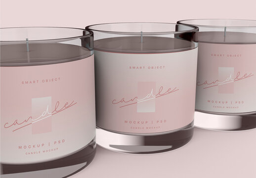 Three Glass Candles Mockup