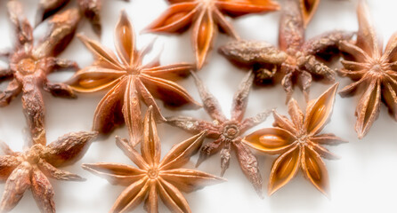 Closeup of star anise on white background 