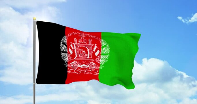 Afghanistan politics and news. Afghan national flag on sky background footage