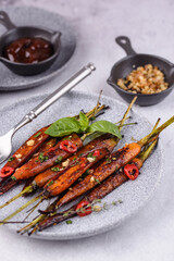 Baked carrot glazed with soy sauce and honey