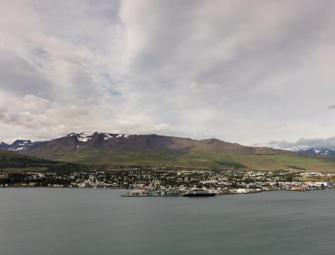 Iceland Akureyri time lapse on a sunny day 