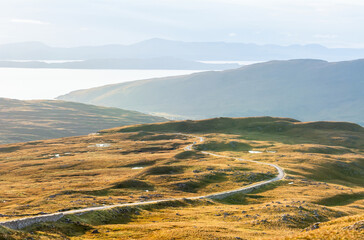 Single-track road running from Tornapress to Applecross in Scotland via Bealach na Ba pass (626m)
