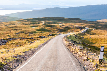 Single-track road running from Tornapress to Applecross in Scotland via Bealach na Ba pass (626m)