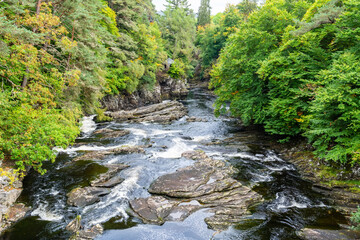 River Moriston (Glenmoriston) running near Invermoriston village in the Highlands of Scotland.
