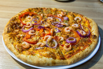 Pizza with shrimps