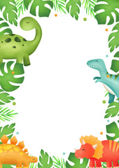 Dinosaur Invite Template, Dinosaur and Leaves Frame