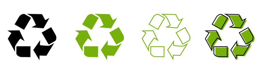 Set of Recycle icon, sign, symbol. Recycling concept design isolated on white background. Vector illustration.