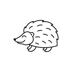 Contour image of a hedgehog. Black silhouette of an animal. Doodle icon, A simple black hand drawing for decoration. Vector clipart