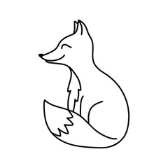 Contour image of a fox. Black silhouette of an animal. Doodle icon of a sitting fox. Simple black hand drawing for decoration. Vector clipart