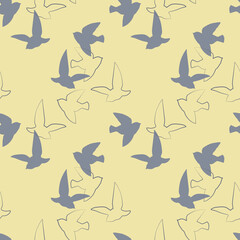 Seamless pattern of silhouettes flying abstract birds
