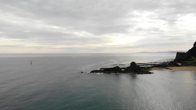 A breathtaking aerial view of the Ondarroa Coast in Spain. Spanish beautiful coastal line.