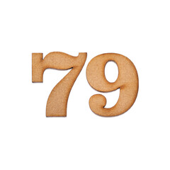 Number 79 in wood, isolated on white background