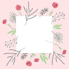 Square frame with flowers. To advertise your product, for instagram, for a boutique. Vector illustration with relevant patterns for design.