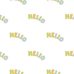 Hand drawn seamless pattern. Doodle style. Festive elements. Hello. White background. Vector.