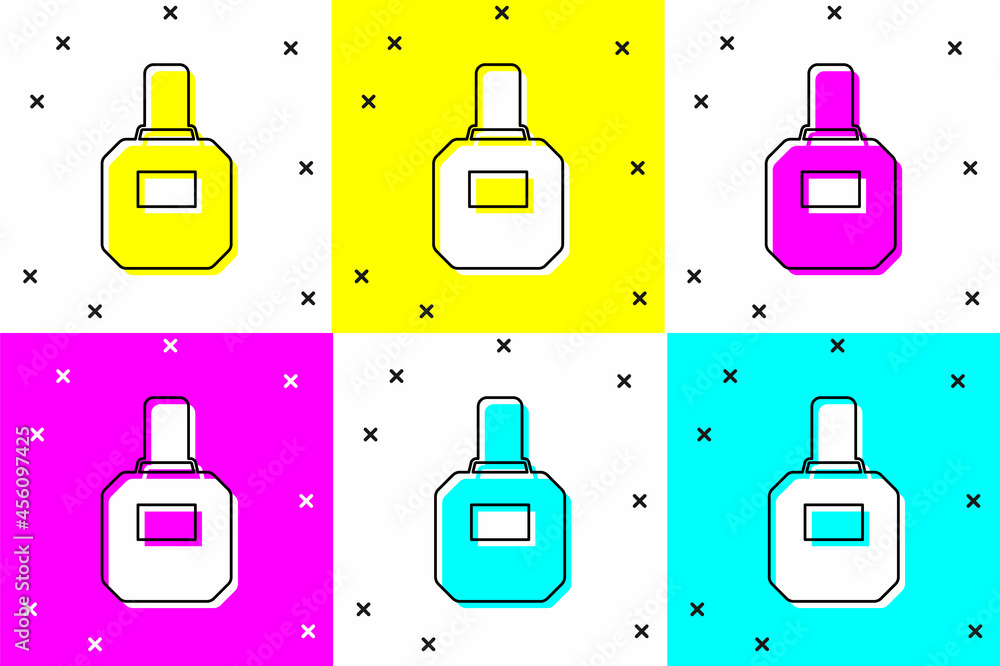 Sticker set aftershave icon isolated on color background. cologne spray icon. male perfume bottle. vector