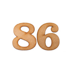 Number eighty-six, 86 - Piece of wood isolated on white background
