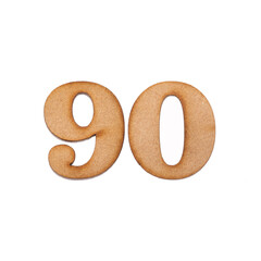 Number seventy, 90 - Piece of wood isolated on white background