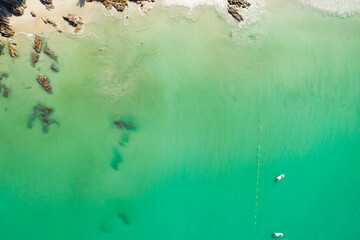 Top view aerial photo from flying drone of amazingly beautiful sea surface landscape with turquoise water copy space for your advertising text message Travel background Summer sea