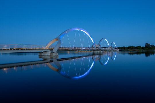 Bridge at night in Solvesborg, Sweden.