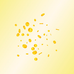 Swiss franc coins falling. Amazing scattered CHF coins. Switzerland money. Flawless jackpot, wealth or success concept. Vector illustration.