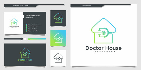 Minimallist Doctor house logo with modern line art style and business card design Premium vector