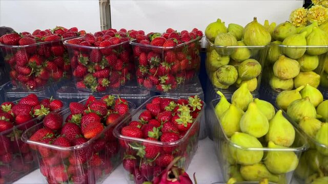 Fig Fruit And Strawberry In Grocery Market