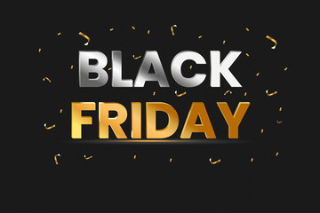 The Black Friday text effect has gold and silver colors.