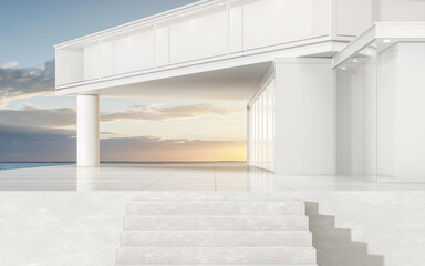 White architecture with outdoor view, 3d rendering.