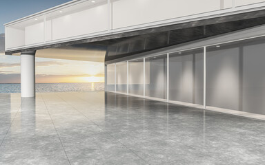 White architecture with outdoor view, 3d rendering.