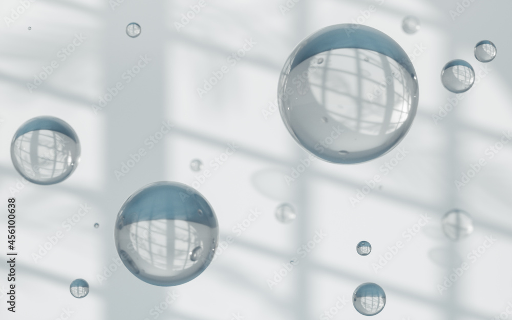 Poster empty room and bubbles, 3d rendering.