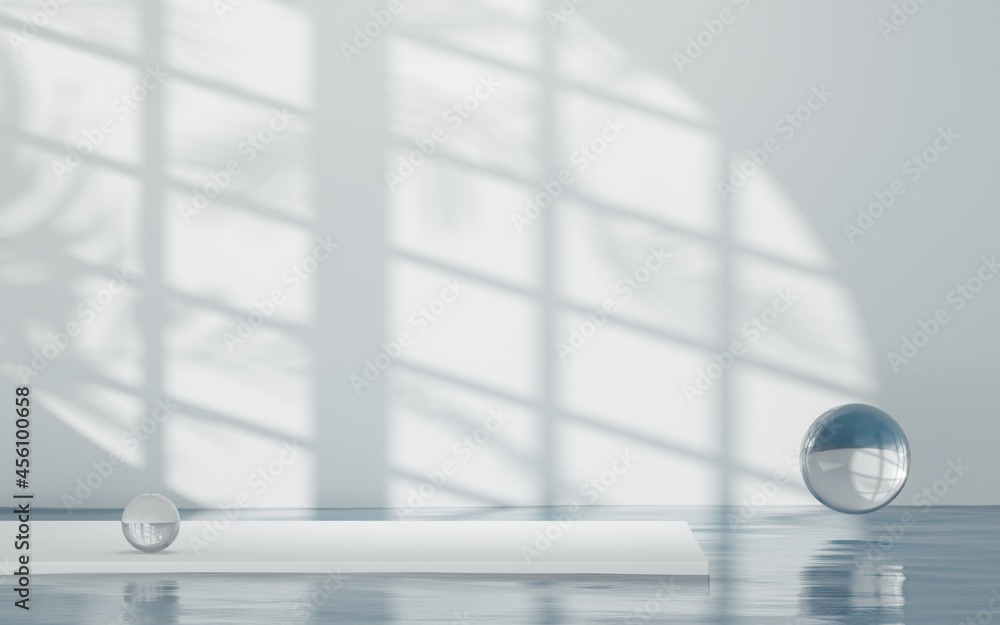 Poster empty room and bubbles, 3d rendering.