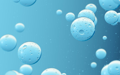 Water droplets and molecular structure, 3d rendering.
