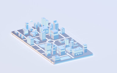 Modern city on the mobile phone, 3d rendering.