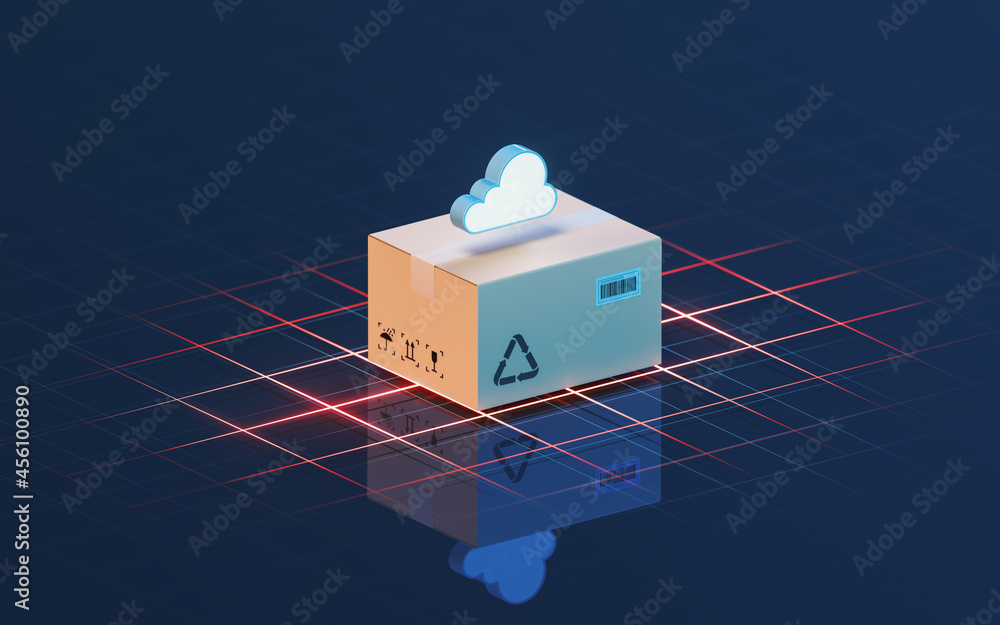 Poster cloud computing and recyclable carton, 3d rendering.