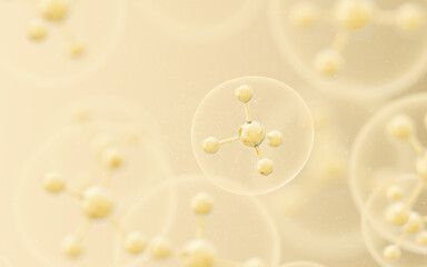 Cell structure with golden background, 3d rendering.