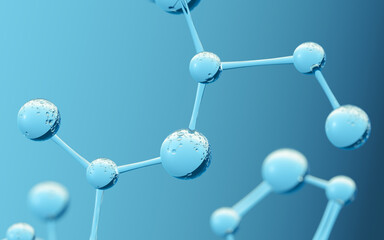 Chemical molecule with blue background, 3d rendering.