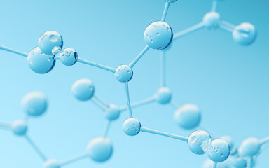 Chemical molecule with blue background, 3d rendering.