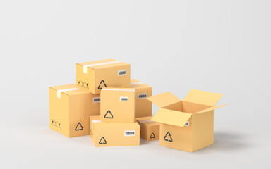 Recyclable boxes and logistics transportation, 3d rendering.