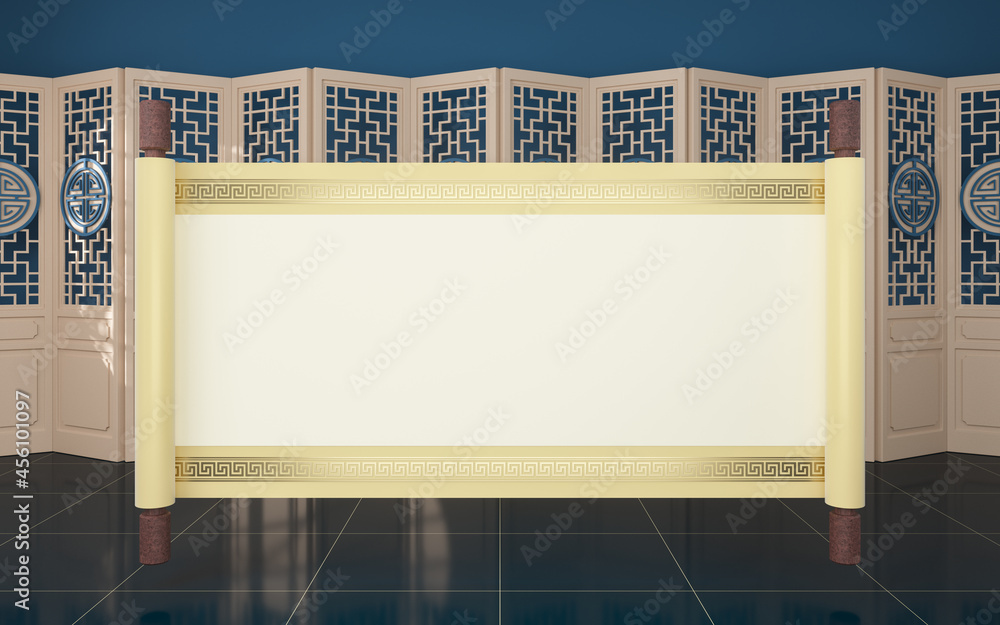 Poster chinese style room and empty blank, 3d rendering.