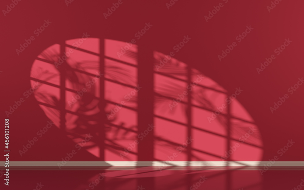 Poster an empty room with round window, 3d rendering.